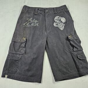 Vtg ECKO UNLTD Shorts Men 34 Skull Embroidered Baggy Skater Streetwear Y2K Black